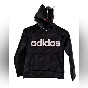 Adidas boys Hoodie size 8. Black on black Camo style. EUC. Pullover